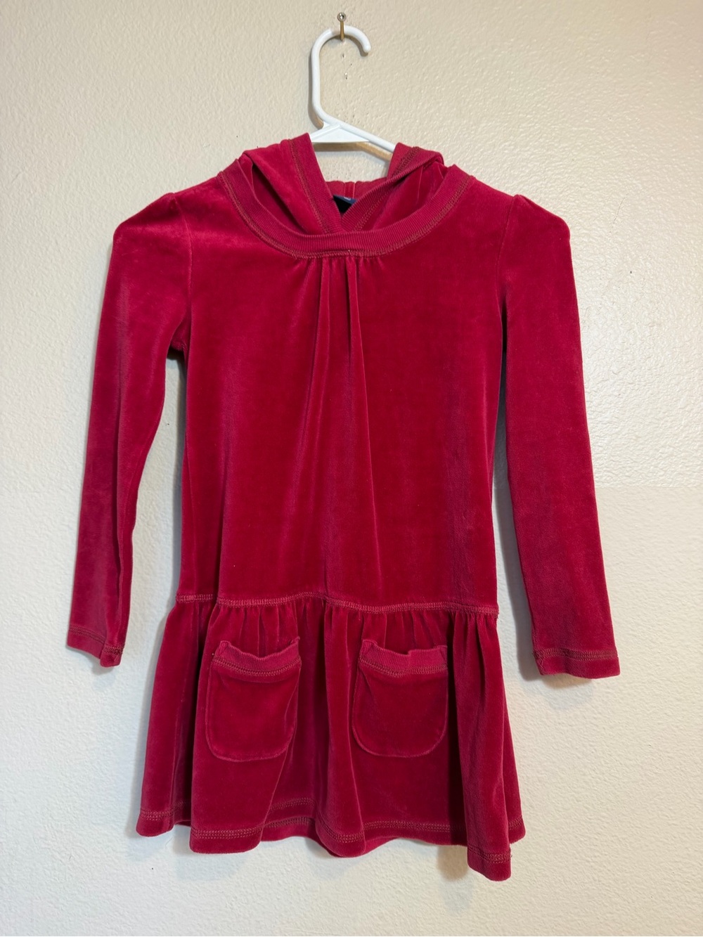 Gap Kids Red Velour Hooded Tunic Dress - Size S (6-7)